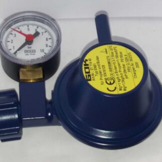 Gok Marine drukregelaar 30 mbar met manometer, 1/4 linkse uitgang en Shell ingang