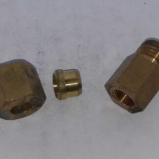 Messing 8mm knelkoppeling recht 1/8 binnendraad x 8mm knel.