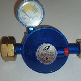Marine drukregelaar 30 mbar met manometer, overdrukventiel en doorstroombegrenzer. 1/4 linkse uitgang en Shell ingang 039
